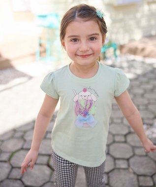 ANY KIDS シャラシャラ ビーズ入り Tシャツ ミント×イヌ