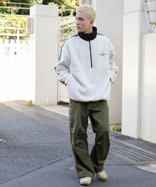 WEGO フリース ワンポイントハーフZIPプルオーバー オフホワイト