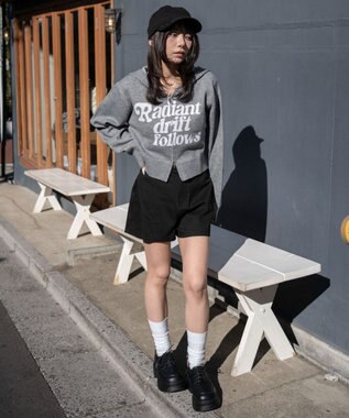 WEGO グラフィックジャガードニットZIPパーカー グレー