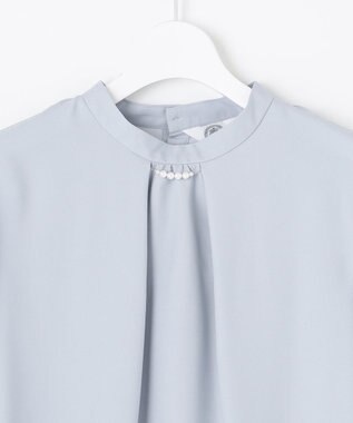 J.PRESS LADIES L 【洗える】ヌーディスバックサテン スタンドカラー ブラウス サックスブルー系