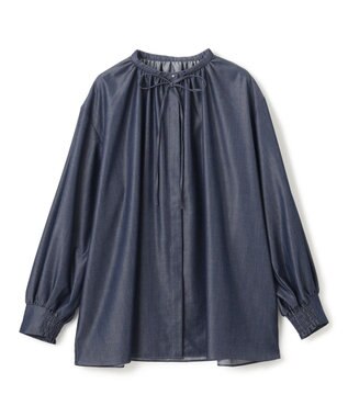 UNFILO シャンブレーデニム ギャザーブラウス インディゴ