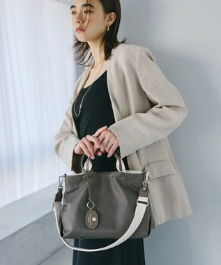 TOPKAPI 【TREASURE TOPKAPI】】ストライプハンドル ナイロン 2way ミニ トートバッグ ダークグレー