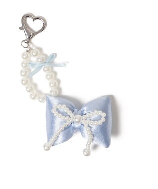 WEGO ダブルパールリボンキーホルダー サックス