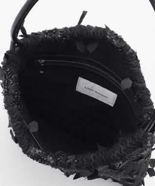 自由区 【カトリエムブーケ】Tweed a fleurs et rubans ドロストバッグ ブラック