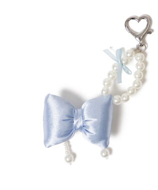 WEGO ダブルパールリボンキーホルダー サックス