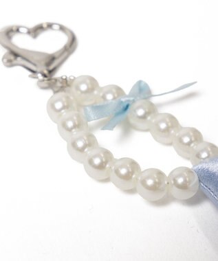 WEGO ダブルパールリボンキーホルダー サックス