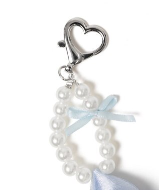 WEGO ダブルパールリボンキーホルダー サックス