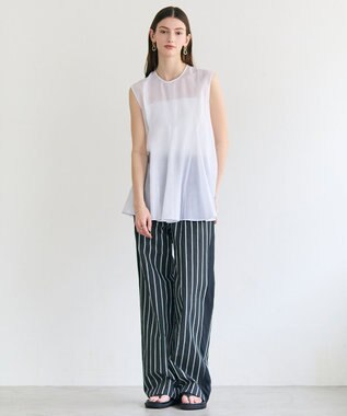BEIGE， AMARYLLIS / シアー 切り替えフレアブラウス White
