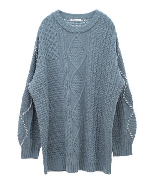 CRAFT STANDARD BOUTIQUE ハンドステッチケーブルニットチュニック Sax