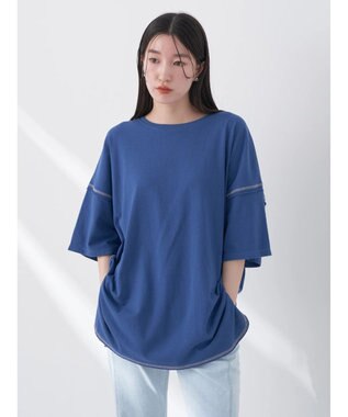 earth music&ecology 配色ステッチチュニックＴ Blue