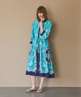 GRACE CONTINENTAL スカーフプリントシャツワンピース ブルー
