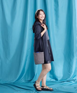 Tiaclasse L 【洗える】ポンチフードカーディガン ネイビー