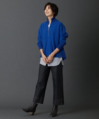 J.PRESS LADIES L ニードルパンチ ハーフジップ カットソー ブルー系