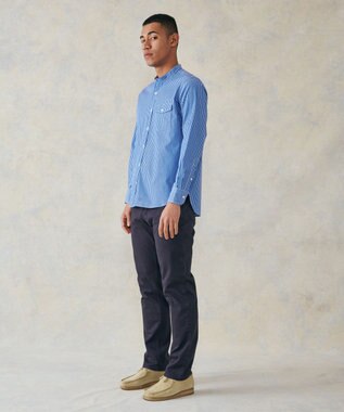 J.PRESS MEN ポプリンマルチストライプ バンドカラーシャツ ブルー系1
