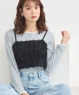 earth music&ecology フリンジミックスチュールビスチェ Black