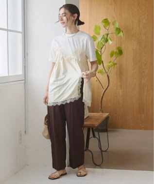 WEGO 【ANGIE VINTAGE】サテンレースドッキングレイヤードトップス ホワイトその他