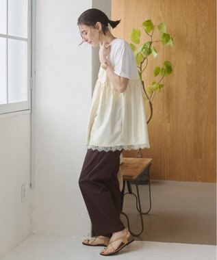 WEGO 【ANGIE VINTAGE】サテンレースドッキングレイヤードトップス ホワイトその他