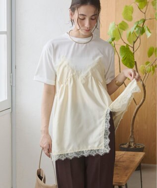 WEGO 【ANGIE VINTAGE】サテンレースドッキングレイヤードトップス ホワイトその他