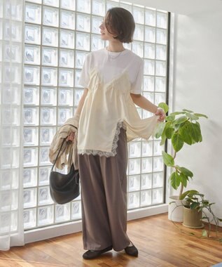 WEGO 【ANGIE VINTAGE】サテンレースドッキングレイヤードトップス ホワイトその他