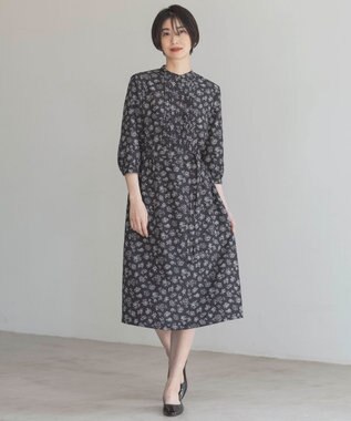 J.PRESS LADIES L 【WEB限定カラーあり・洗える】ラインフラワープリント ワンピース ネイビー系