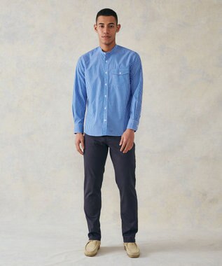 J.PRESS MEN ポプリンマルチストライプ バンドカラーシャツ ブルー系1