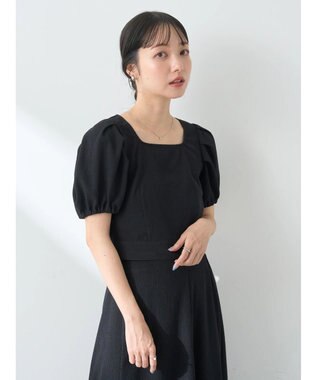 earth music&ecology ＳＥＴ２点バックリボンブラウス＋フレアスカート Black