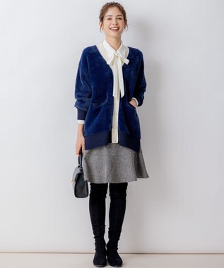 組曲 ナイロンファーニット カーディガン ネイビー系