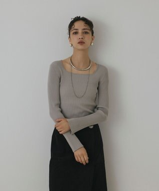 GRACE CONTINENTAL ハイゲージリブニットトップ グレー