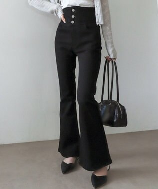 WEGO 【ストレッチ/美脚/脚長シルエット/XSSMサイズ展開】ハイウエストストレッチフレアデニムパンツ デニムブラック