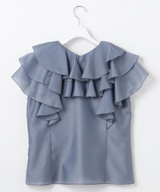 Feroux 【洗える】エアリーフリル ブラウス ブルー系