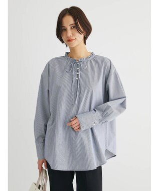 Green Parks スタンドフリルアソートブラウス Navy