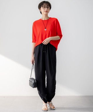 23区 【接触冷感/洗える】フィブリルツイル シャーリング パンツ ブラック系