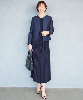 自由区 【セレモニー・オケージョン】シフォンプリーツ ワンピース ネイビー