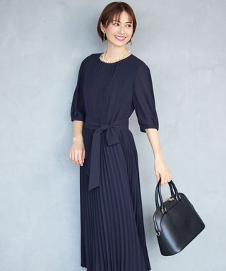 自由区 【セレモニー・オケージョン】シフォンプリーツ ワンピース ネイビー