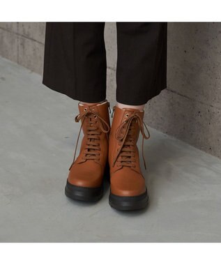MODE ET JACOMO <carino>厚底レースアップブーツ キャメル