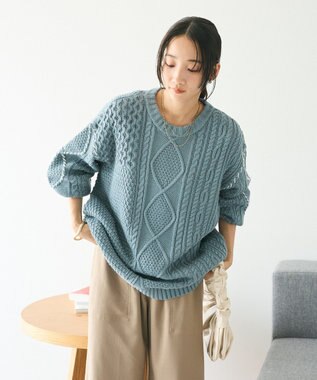 CRAFT STANDARD BOUTIQUE ハンドステッチケーブルニットチュニック Sax