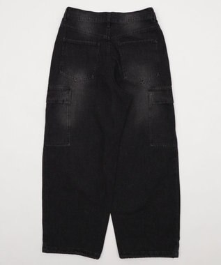 WEGO 【SMLサイズ展開/ウエスト紐】イージー3Dバレルレッグデニムカーゴパンツ デニムブラックソノタ