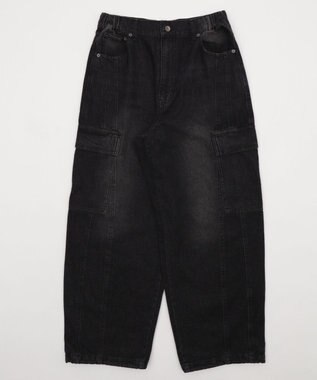 WEGO 【SMLサイズ展開/ウエスト紐】イージー3Dバレルレッグデニムカーゴパンツ デニムブラックソノタ