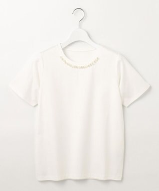 Feroux 【UVケア】パールネック Tシャツ ホワイト系