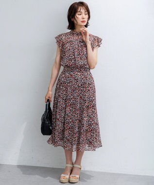 組曲 インプレッションフラワープリント フリルブラウス ピンクフラワー系