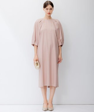23区 L 【APPLAUDIR】ノーブルストレッチ ボリュームスリーブドレス ピンク系