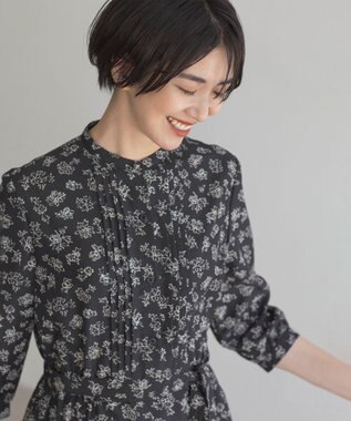 J.PRESS LADIES L 【WEB限定カラーあり・洗える】ラインフラワープリント ワンピース ネイビー系