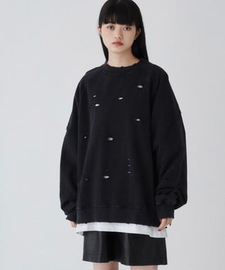 WEGO ダメージプルオーバースウェット ブラック