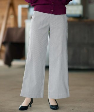 Tiaclasse ストライプストレッチワイドパンツ