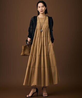 自由区 【SHIHOさん着用】コットンティアード ワンピース サンタンブラウン