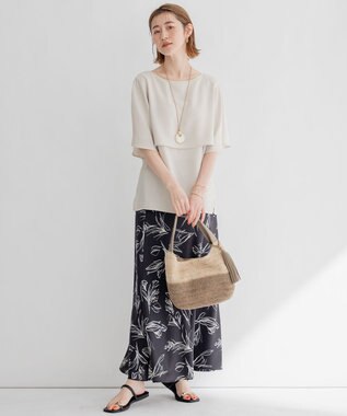 23区 【洗える】ラインフラワープリント Iライン スカート ブラックプリント