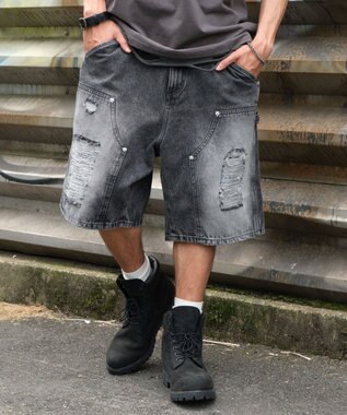 WEGO ダブルニーダメージデニムショーツ デニムブラックソノタ