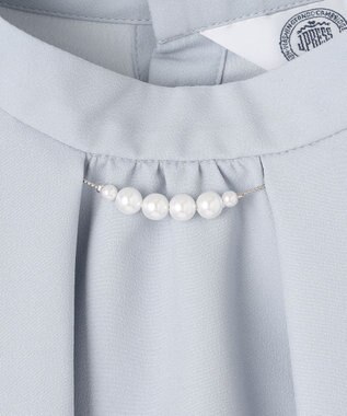 J.PRESS LADIES L 【洗える】ヌーディスバックサテン スタンドカラー ブラウス サックスブルー系