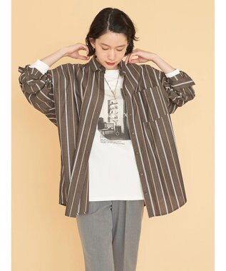 AMERICAN HOLIC ドビーストライプシャツチュニック Stripe Brown