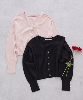 Maison de FLEUR ビジューリボンカーディガン Black